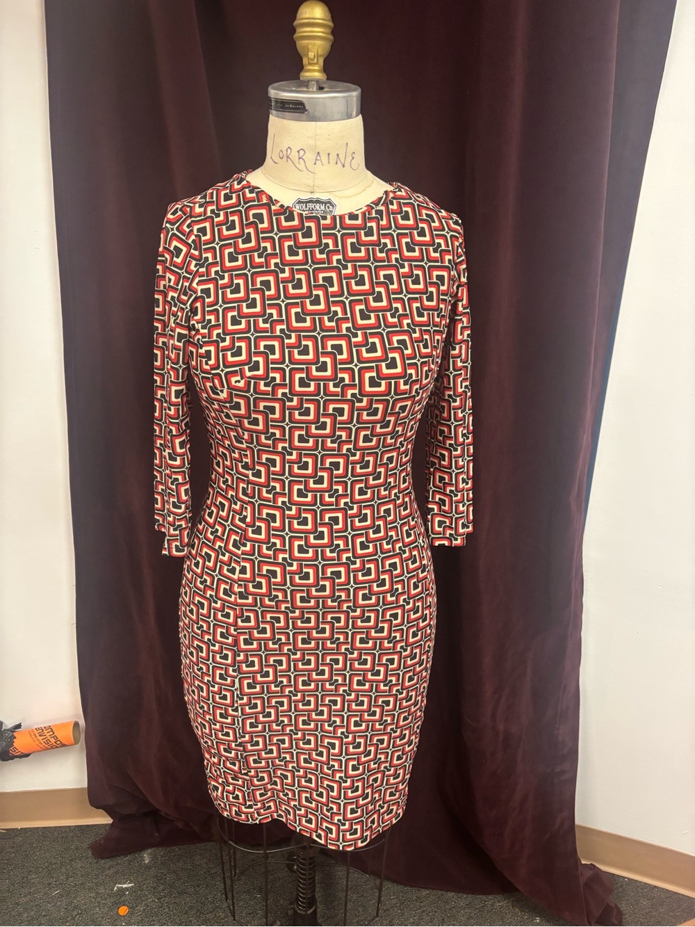Jude Connolly Geometric Print Red & Black Sheath Dress size small
